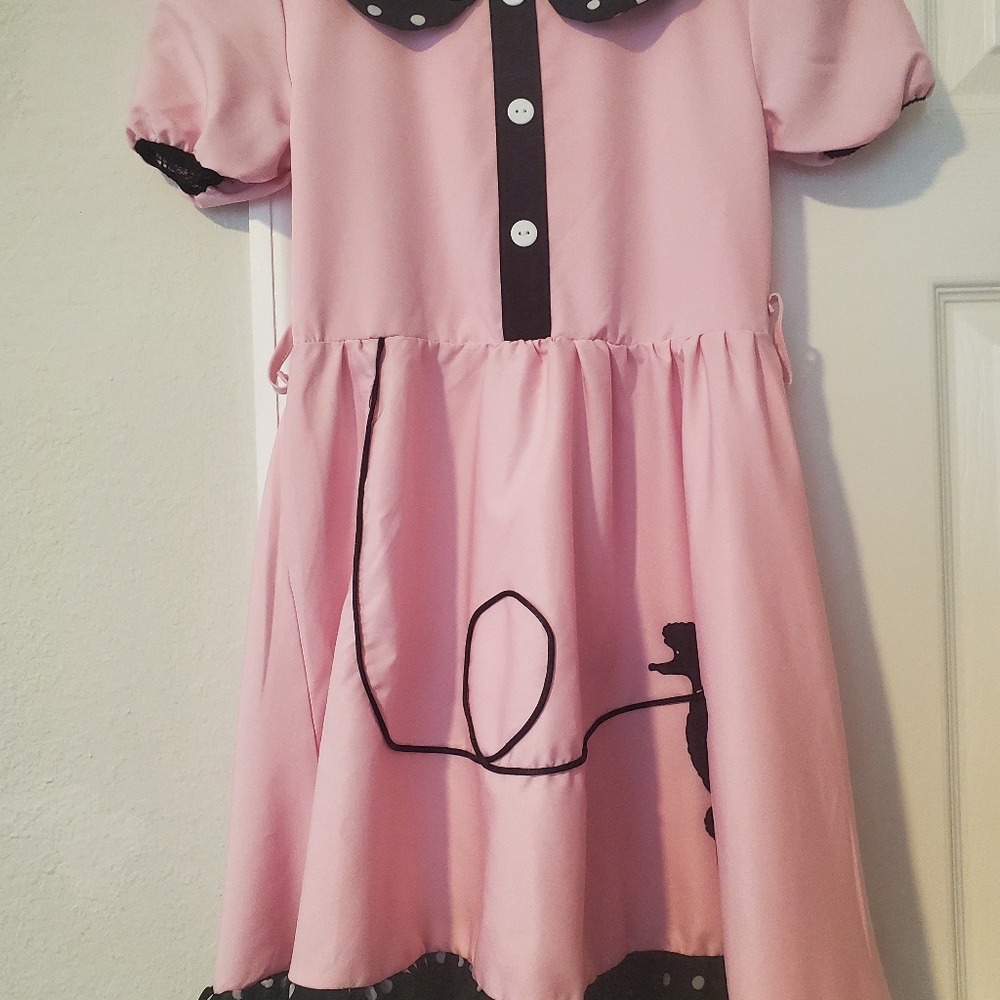 Child's Pink Poodle Dress with Polka Dot Accents